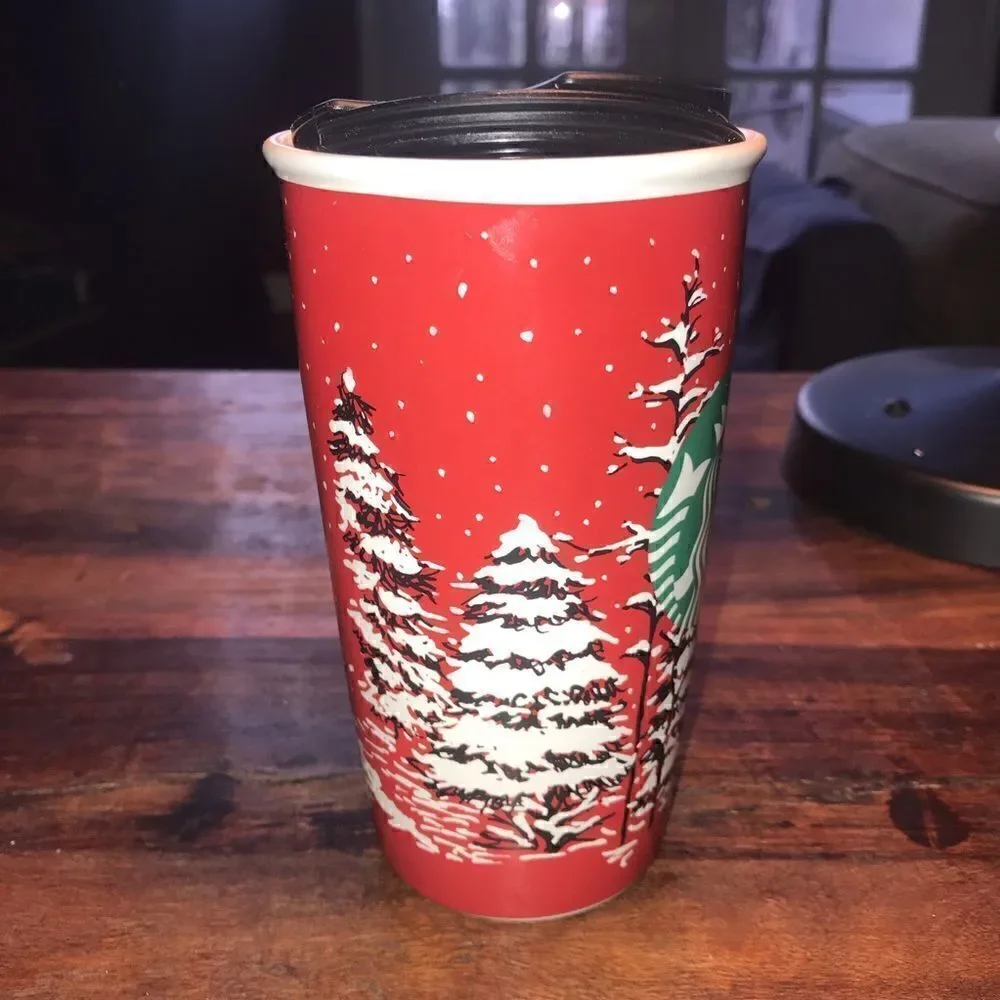Starbucks Ceramic Christmas snowy tree tumbler